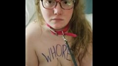 18 Year Old Whore Gets Body Writing & Leash Before First Time Ingesting Butt